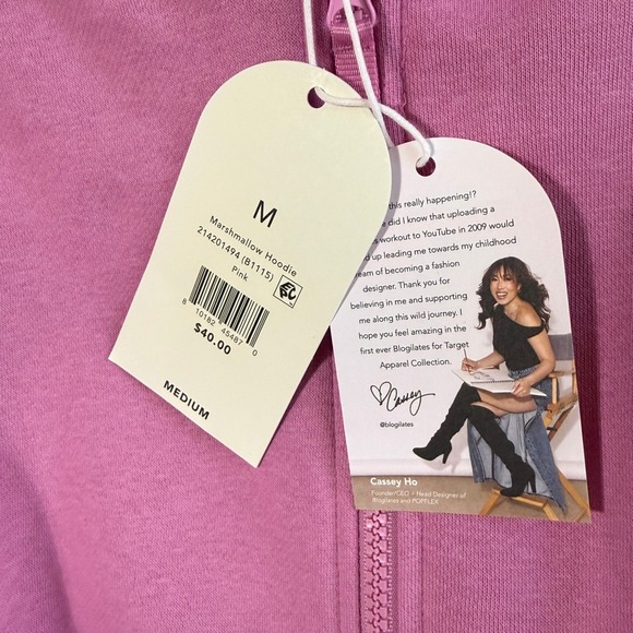 Blogilates Marshmallow Hoodie Pink Full Zip Oversized Sweatshirt B1115 Mens M - Picture 5 of 12